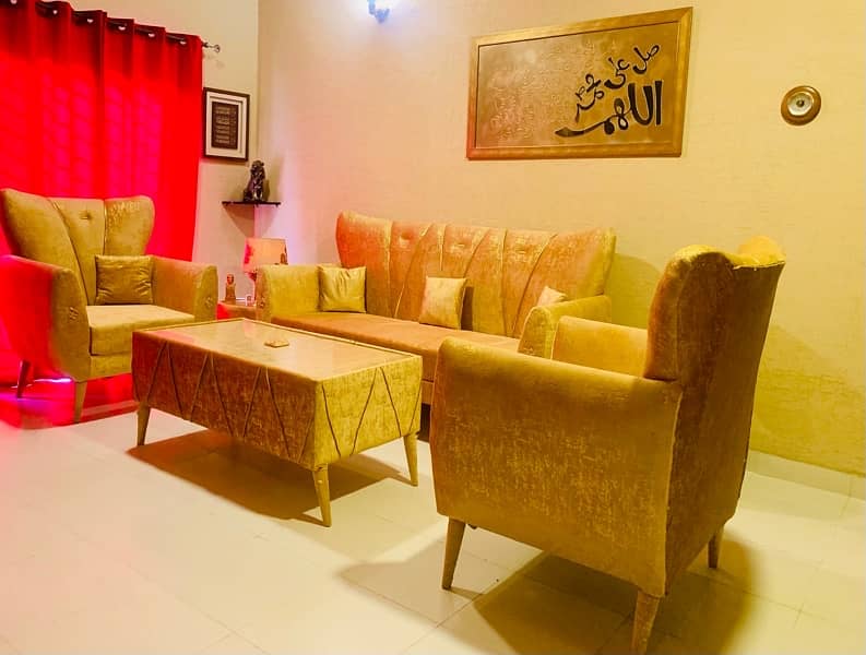 Sofa set | 5 Seater | Big sofa | golden velvet 2