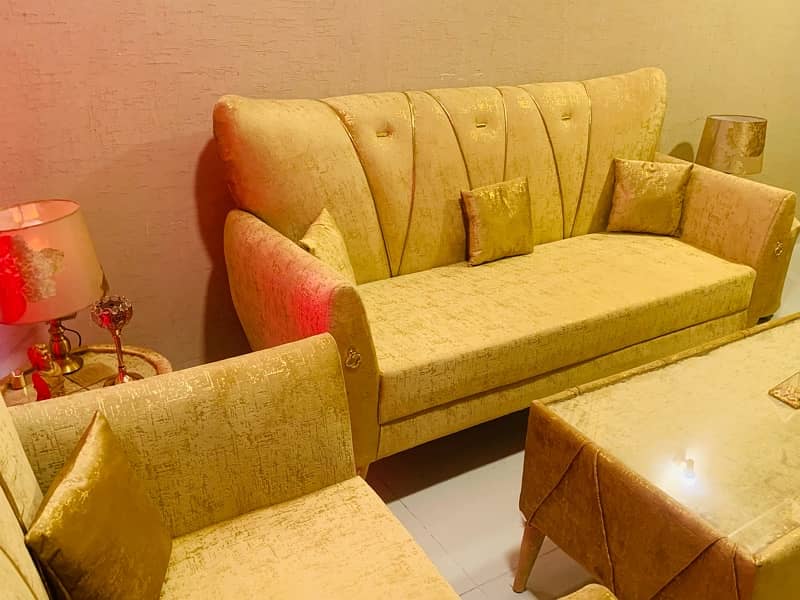 Sofa set | 5 Seater | Big sofa | golden velvet 5