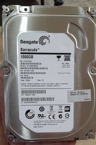 1tb sata 3.5" 7.2k Desktop hard drive Hp WD Seagate 2