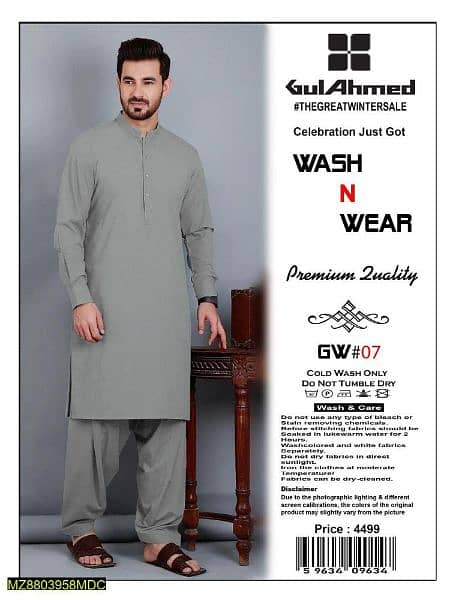 Men's Unstiched Wash And Wear Plain Suit 12