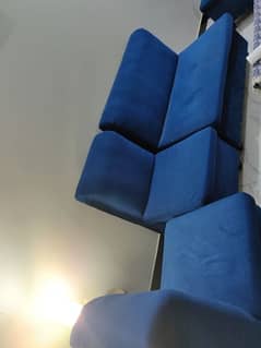 royal blue 7 seaters sofa set velvet fabrics & 3seater seti 0