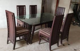 6 seater Dining table with Top Glass wooden Chair