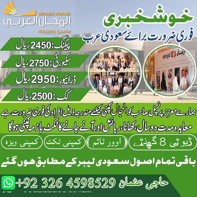 Jobs for Saudia Arab Company, Work Visa, Vacancies Avaialabe, Urgent 0