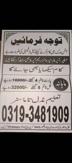 jobs for Male and female e