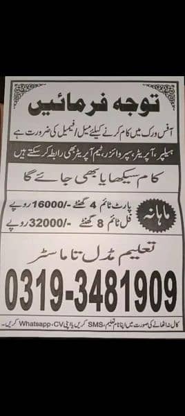 jobs for Male and female e 0