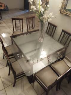 8 seater dining table wooden with glass top