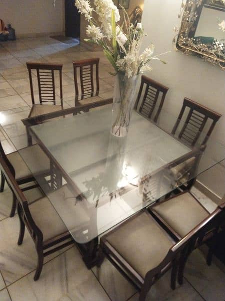 8 seater dining table wooden with glass top 1