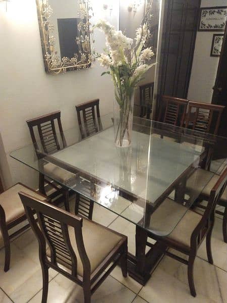 8 seater dining table wooden with glass top 2