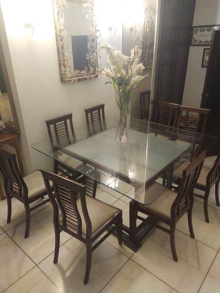 8 seater dining table wooden with glass top 3