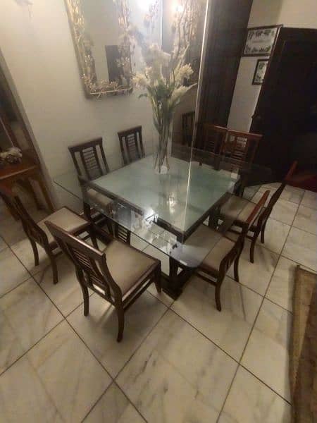 8 seater dining table wooden with glass top 4