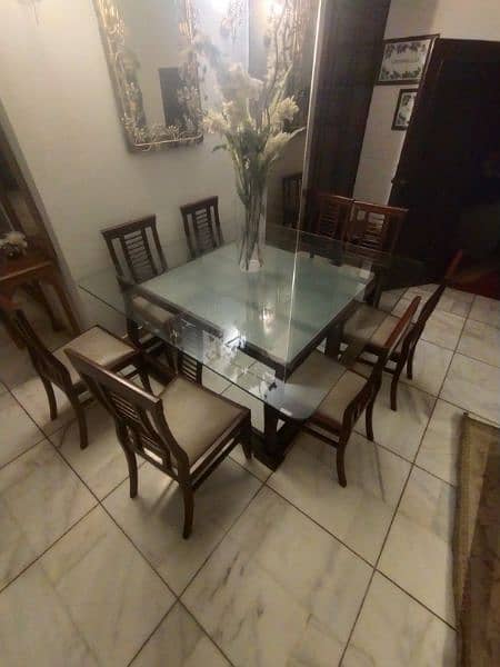 8 seater dining table wooden with glass top 7