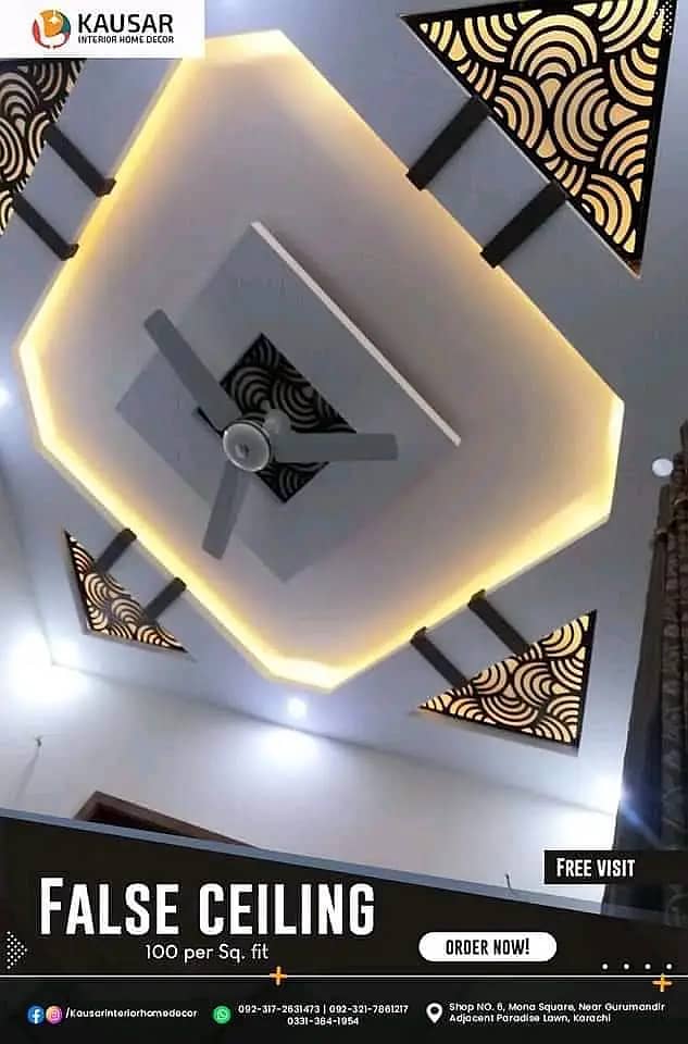 false ceiling new fancy designs, gypsum sheets 2 by 2, paint work 1