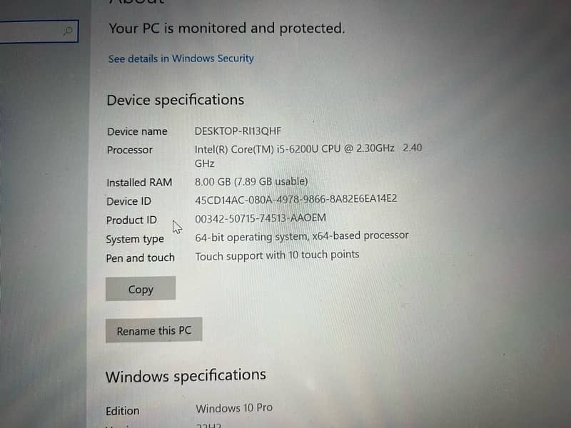 Mitsubishi Laptop Touchscreen (SSD Chip-256) Core I5 6th Gen 7/10 0