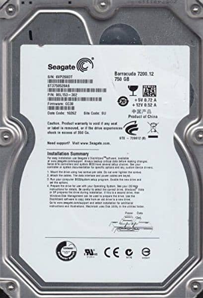 HARD DRIVE 750 GB SEGATE{03327944046} 1