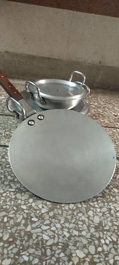 Silver steel small and medium karahi + 01 bread maker tawa