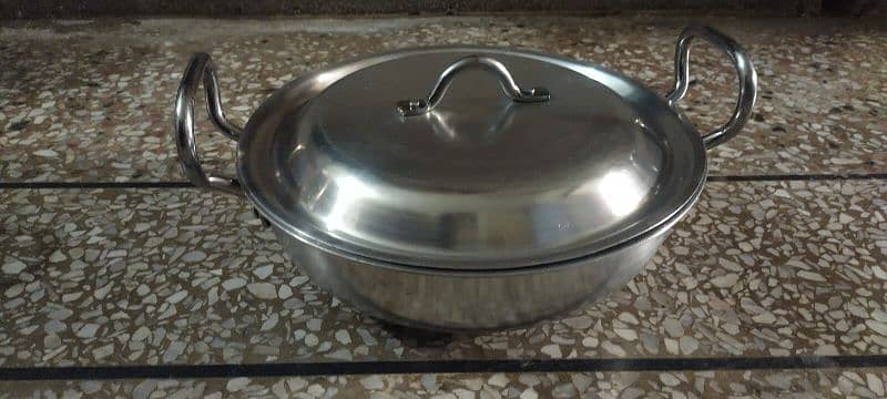 Silver steel small and medium karahi + 01 bread maker tawa 3