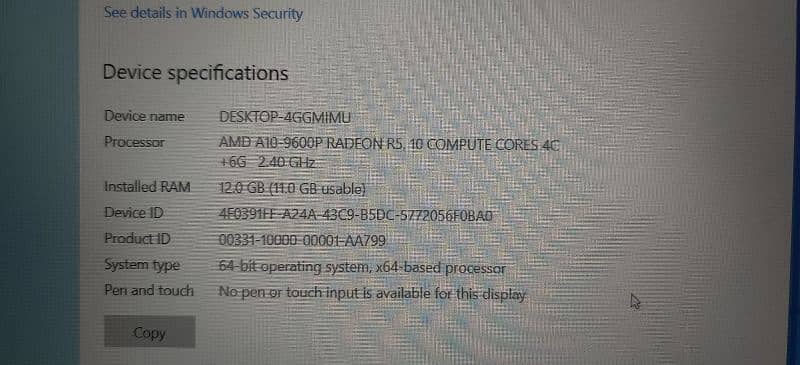 Laptop HP Amd A10 7th gen radeon R5 graphic card 11