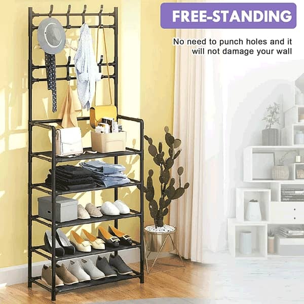 Multifunctional Shoe Rack With Hanger - Vertical Shoe Cabinet For High 7