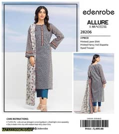 3 PC's women unstitched lawn print suit color grey