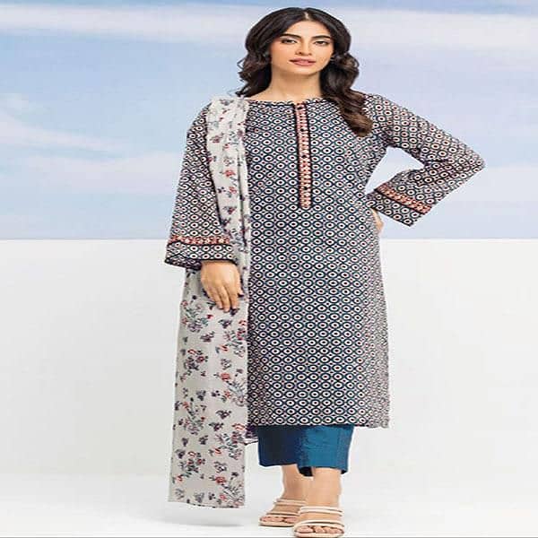 3 PC's women unstitched lawn print suit color grey 5