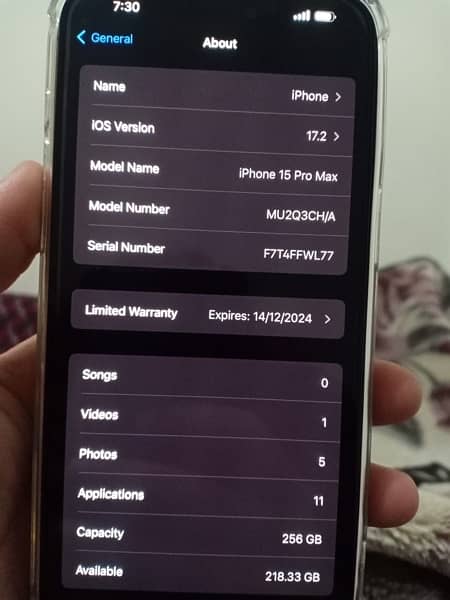 iPhone 15 pro max NON PTA not jv 256Gb 10by10 condition 5