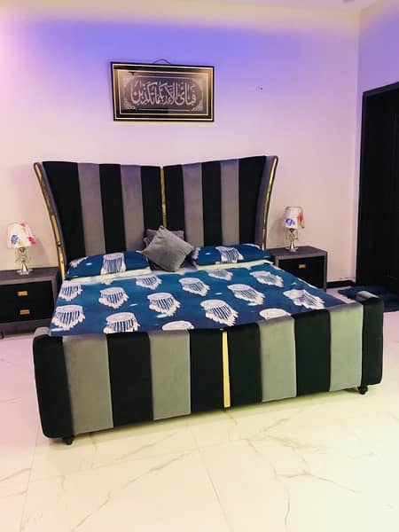 BRAND NEW velvet bed with side tables 6