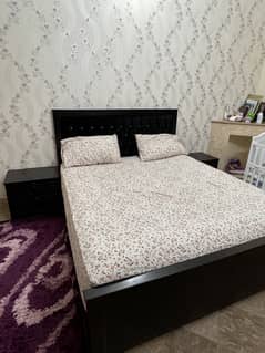 Wooden bed with Mattress, dressing & side tables available for sale