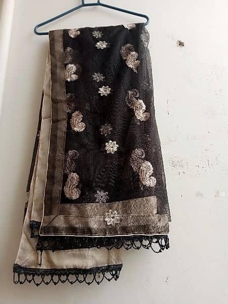 size medium shirt black with embroidery white and dupatta black 1