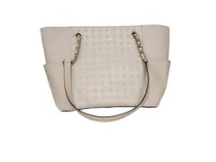 Original Calvin Klein Beige Saffiano Leather Chain-Trimmed Tote Bag