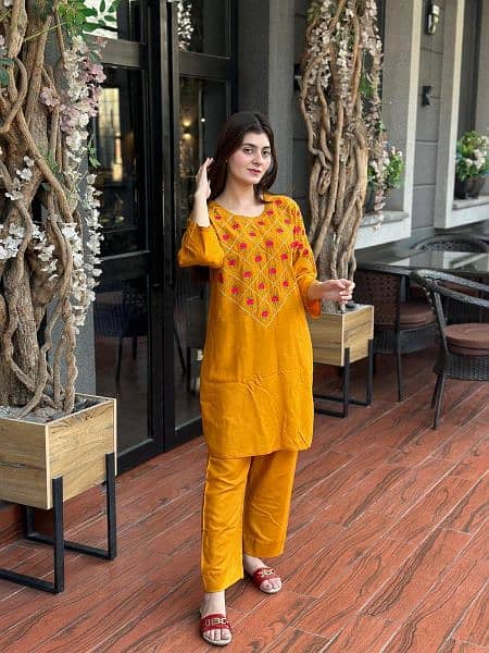 2 piece women stitched Arabic lawn printed shirt 1