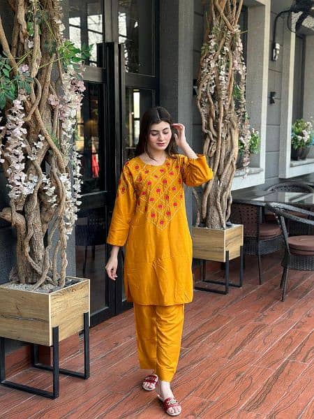 2 piece women stitched Arabic lawn printed shirt 5