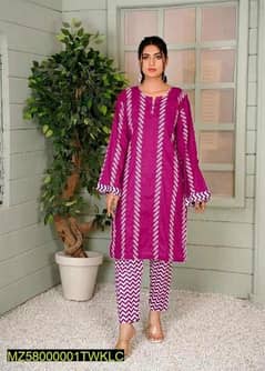 2 pcs Women's Stitched Line printed suit 0