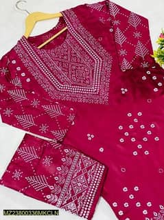 2 pcs Women s Stitched linen Block print suit