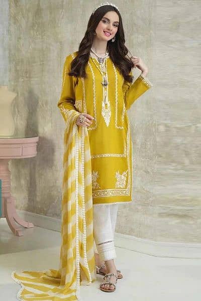 women Unstitched Lawn Embroidered suit 1