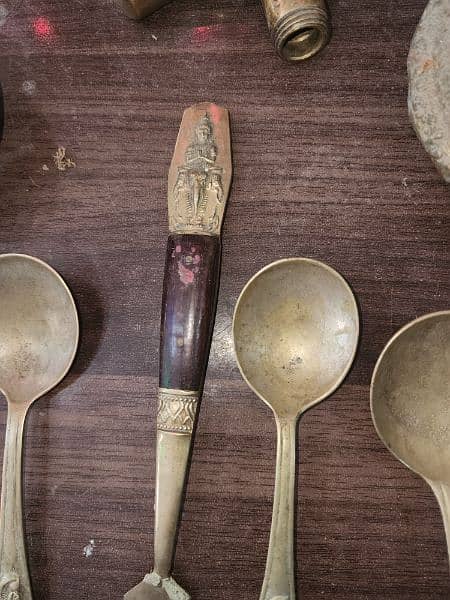 brass cocktail fork ,walking stick ,spoons ,brass vase, ashtray 1