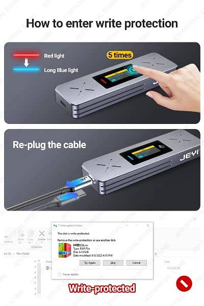 SSD Enclosure JEYI Visual Smart M. 2 NVMe /SATA USB 3.2 Gen 2 10Gbps, 9