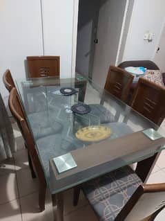 Wood Glass DINING TABLE WITH 6 CHAIRS 0