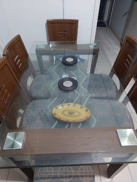 Wood Glass DINING TABLE WITH 6 CHAIRS 7