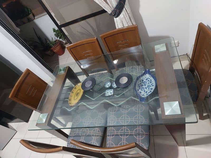 Wood Glass DINING TABLE WITH 6 CHAIRS 8