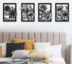 4pcs MDF wood flowers in frames wall hanging