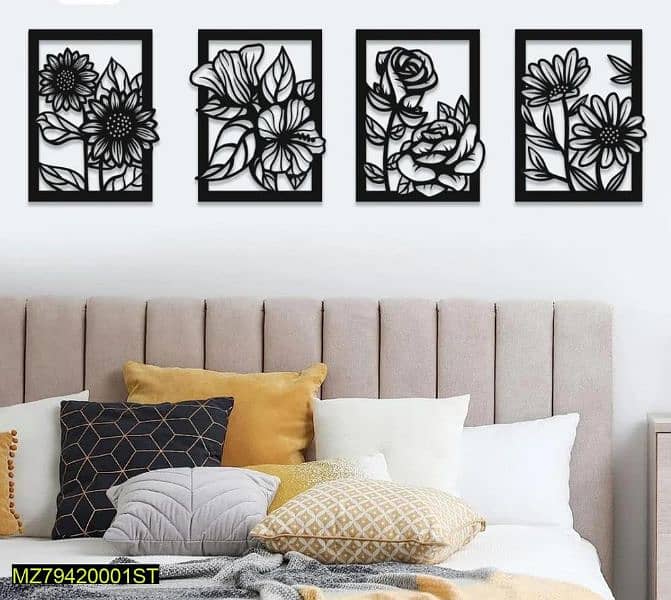 4pcs MDF wood flowers in frames wall hanging 2