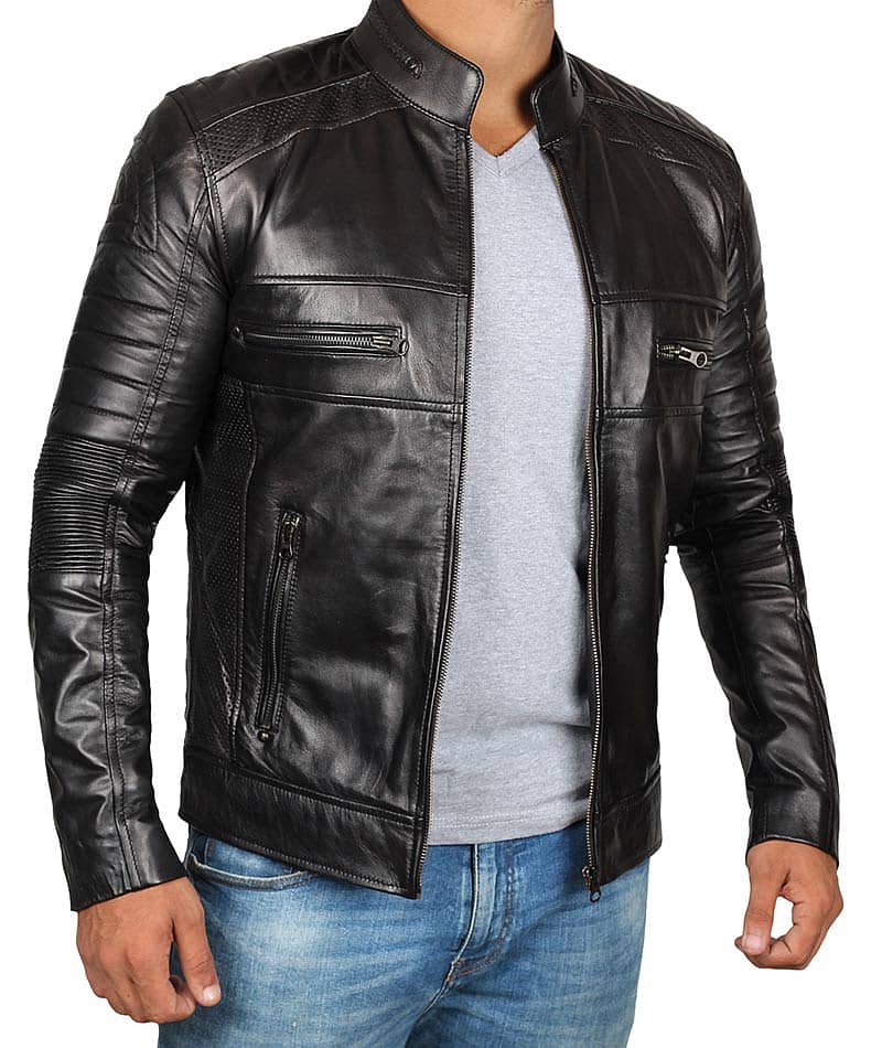 Motorbike orignal Black Leather jacket manufacturer long coat Blazer 1