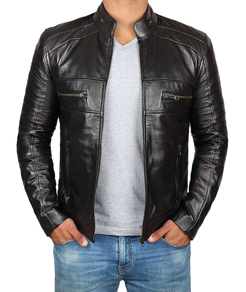 Motorbike orignal Black Leather jacket manufacturer long coat Blazer 2