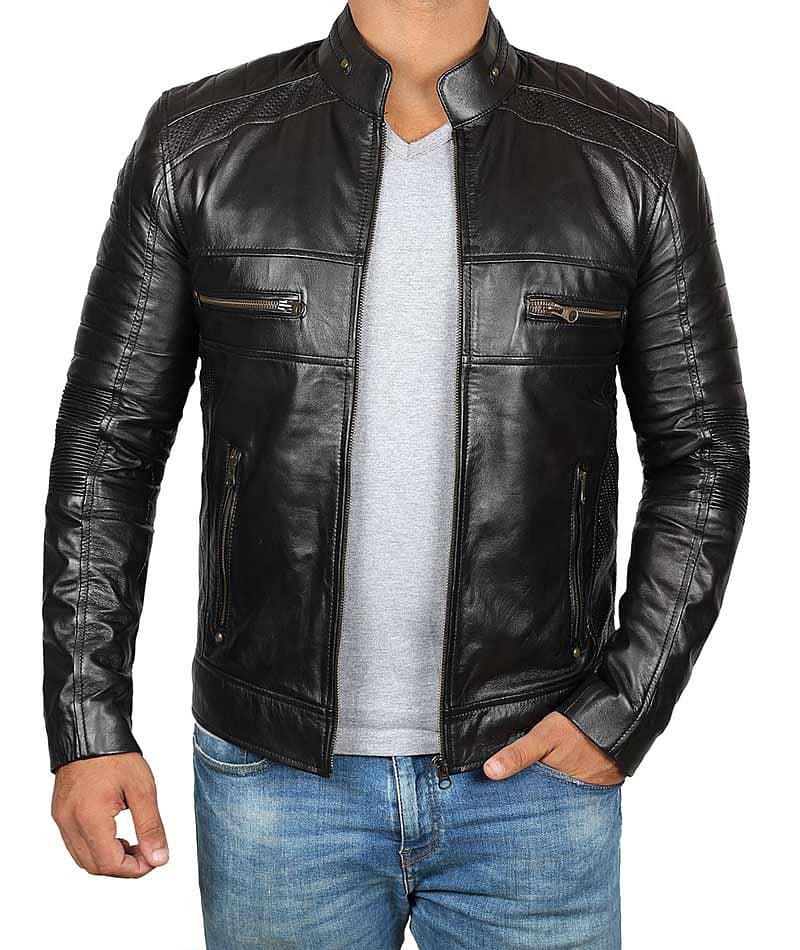 Motorbike orignal Black Leather jacket manufacturer long coat Blazer 0