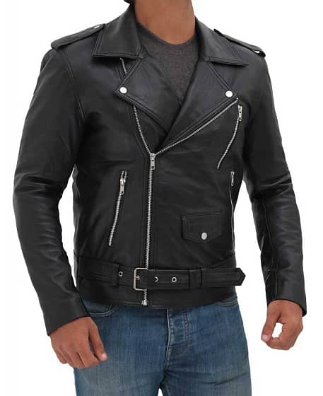 Motorbike Genuine Black leather jacket for women and men 3