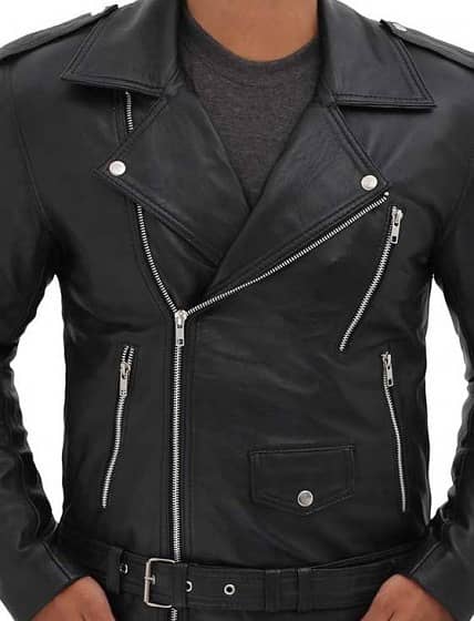 Motorbike Genuine Black leather jacket for women and men 4