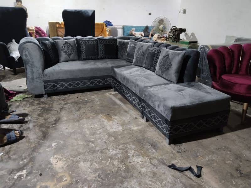 L shape sofa / corner sofa / six seater / velvet sofa / Sofa for sale 19