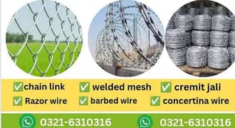 Razor wire Barbed wire Security wire Chain Link fence Welded mesh jali