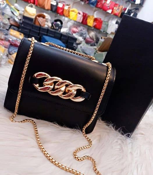 PU leather plain handbag with long chain strap free delivery 2