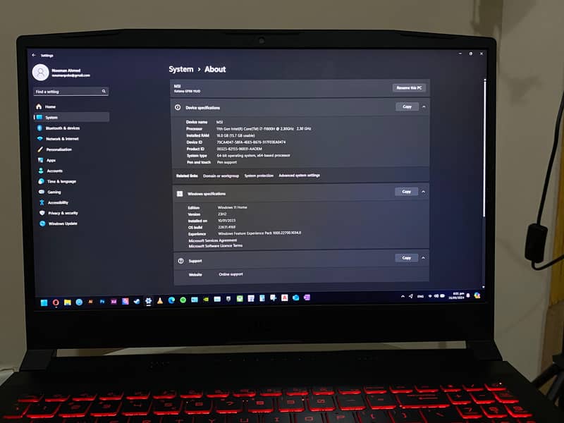 MSI Katana GF66 i7 11th Gen, Nvidia RTX 3050ti, 16GB Ram, 512 SSD 8